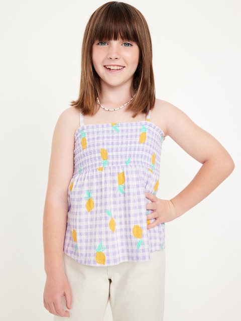 Printed Smocked Jacquard-Knit Cami Top for Girls - Lemons