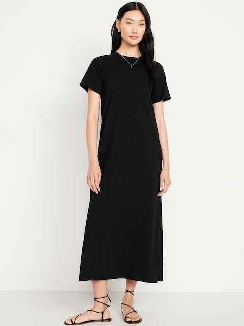 Vintage Crew-Neck Maxi T-Shirt Dress - Black Jack