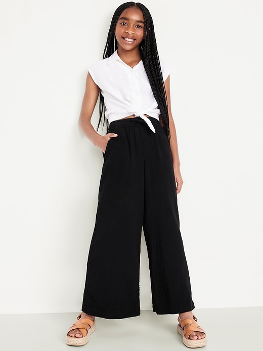 Image number 3 showing, Loose Printed High-Waisted Double-Weave Wide-Leg Pants for Girls