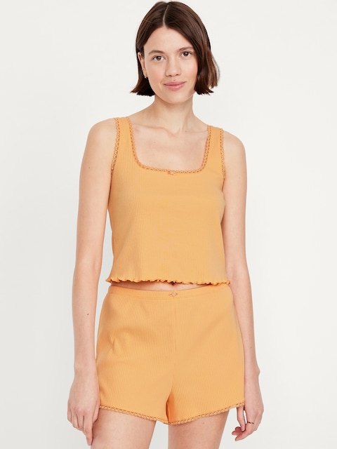 Rib Cropped Pajama Tank Top - Mango Sorbet