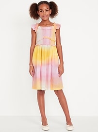 Image number 1 showing, Printed Flutter-Sleeve Smocked Fit and Flare Dress for Girls