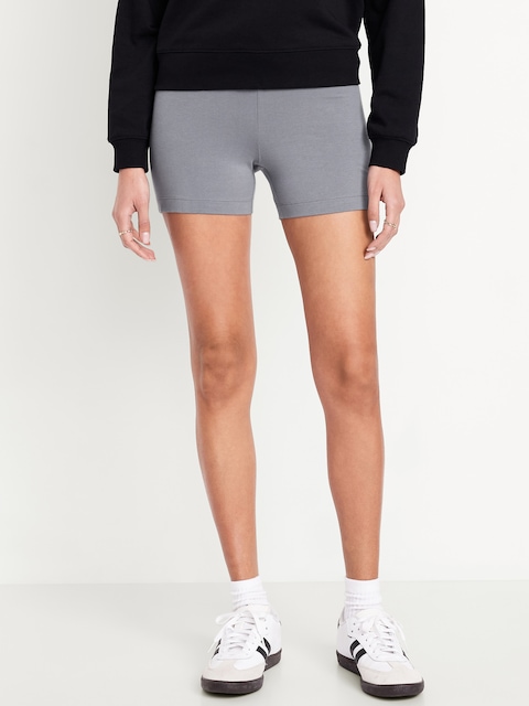 High-Waisted Biker Shorts -- 4-inch inseam - Storm Cloud