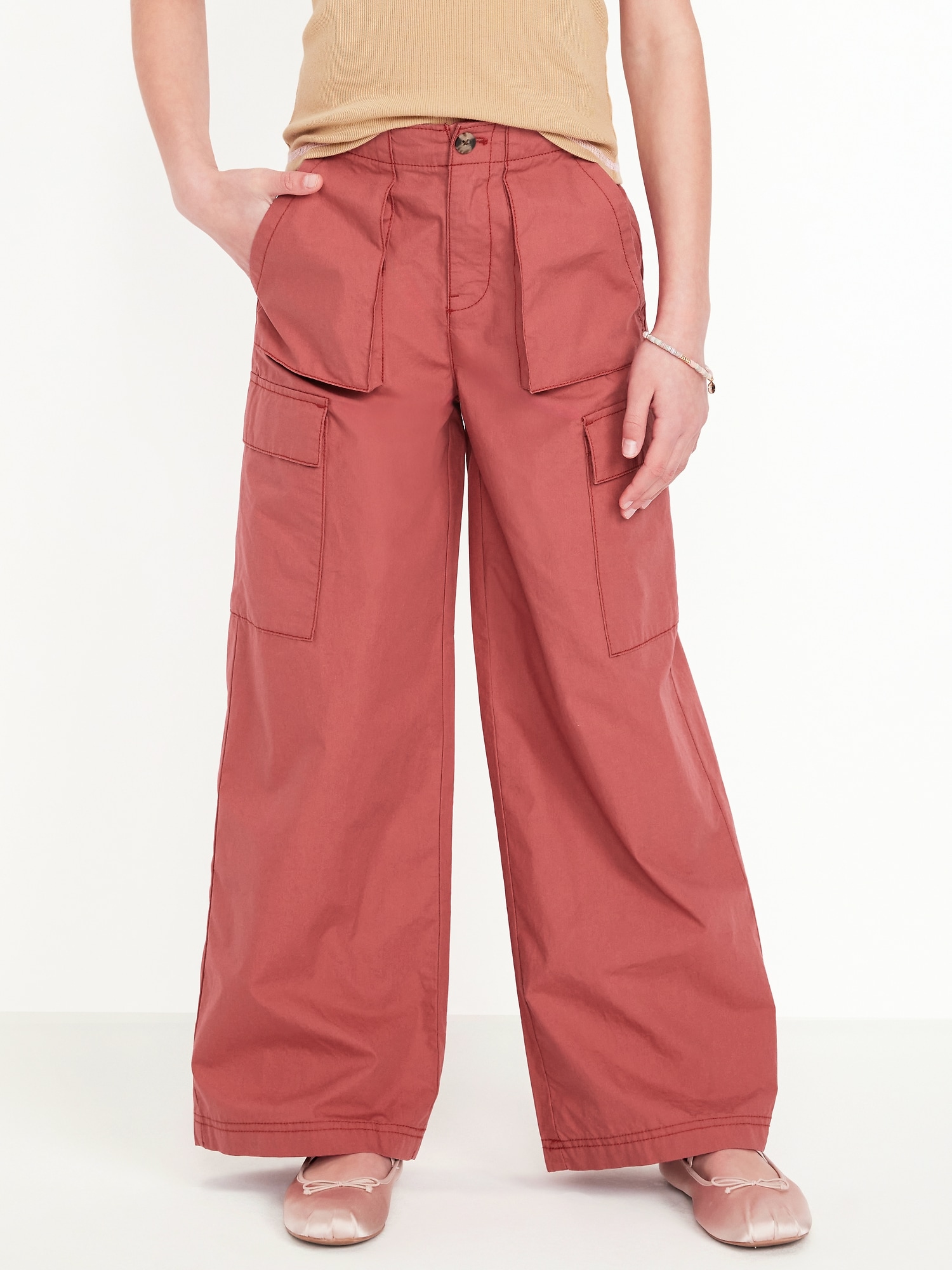 Loose Poplin Cargo Pants for Girls