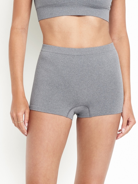 Mid-Rise Seamless Ribbed Boyshort Underwear - Medium Heather Gray