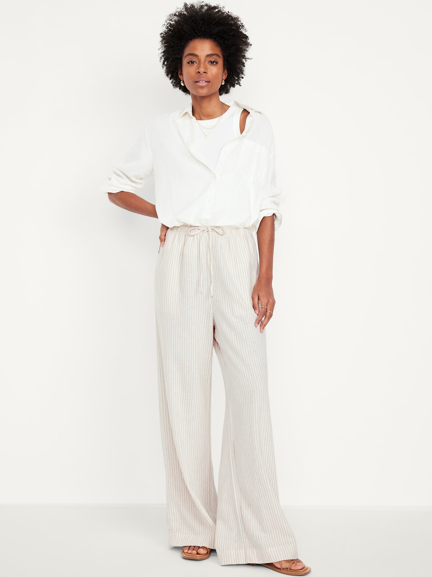 High-Waisted Linen-Blend Super Wide-Leg Pants