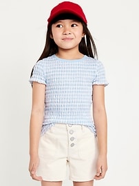 Image number 1 showing, Printed Short-Sleeve Smocked Top for Girls