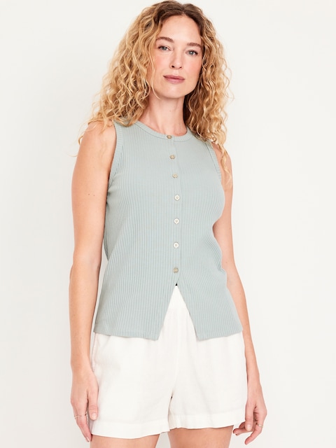 Button-Down Ribbed Top