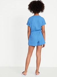 Image number 2 showing, Short-Sleeve Ribbed Button-Front Romper for Girls