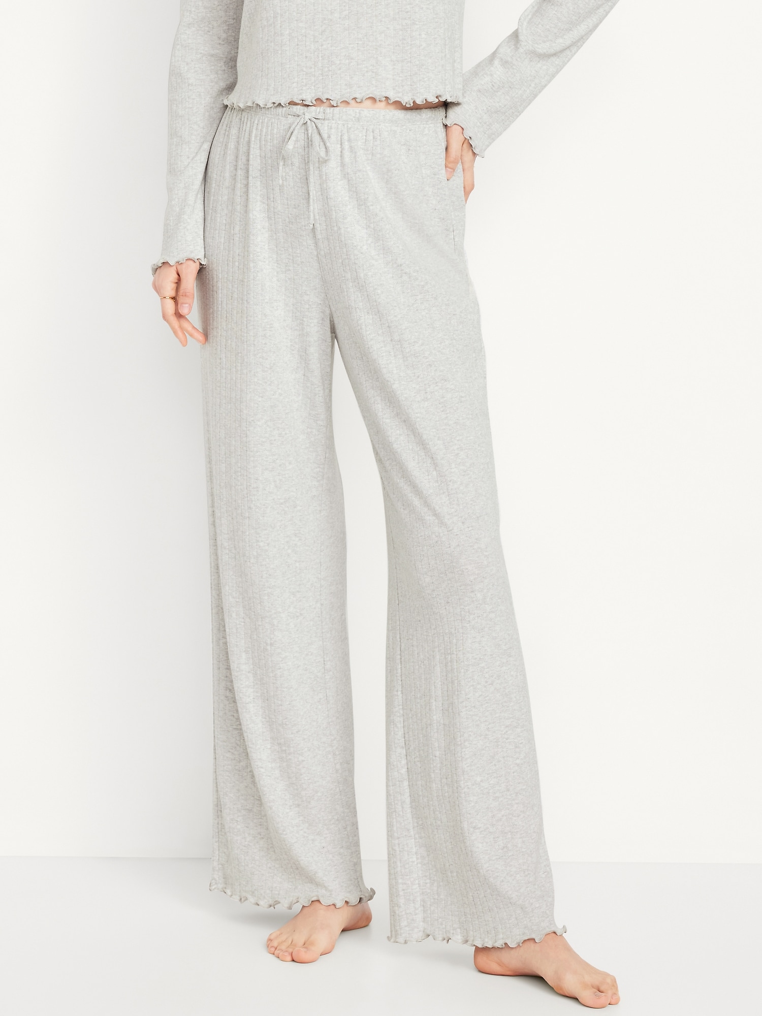 High-Waisted Pointelle Pajama Pants