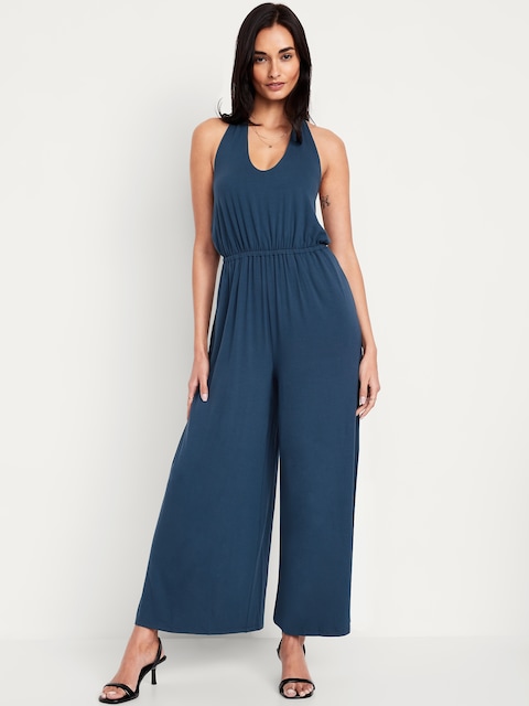 Waist-Defined Halter Jumpsuit - Tidewater