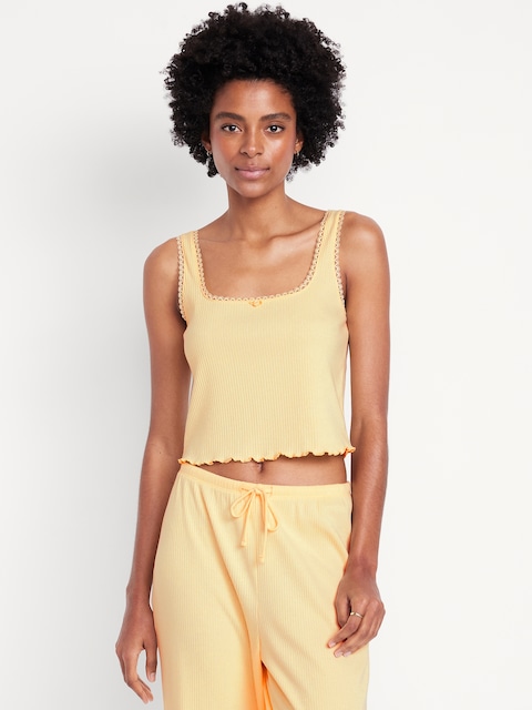 Rib Cropped Pajama Tank Top - Honeydew
