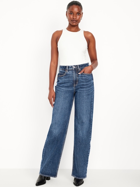 Curvy Extra High-Waisted Wide-Leg Jeans - Dark Wash