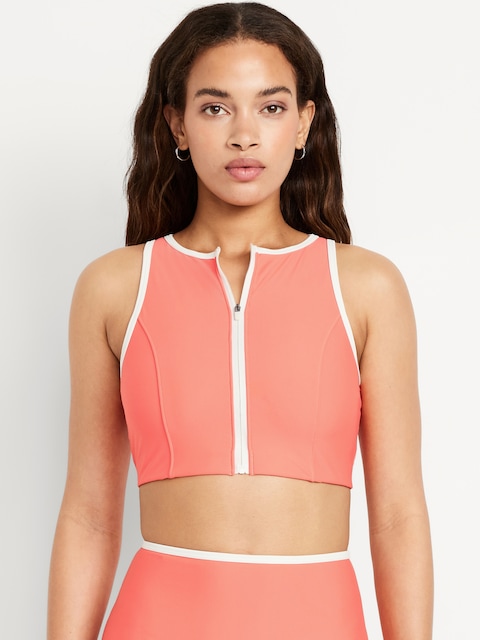 Matte Zip-Front Surf Top - Coral Tropics