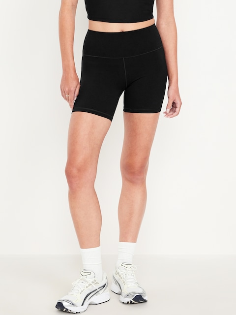 High-Waisted StudioSmooth Biker Shorts -- 6-inch inseam - Black Jack
