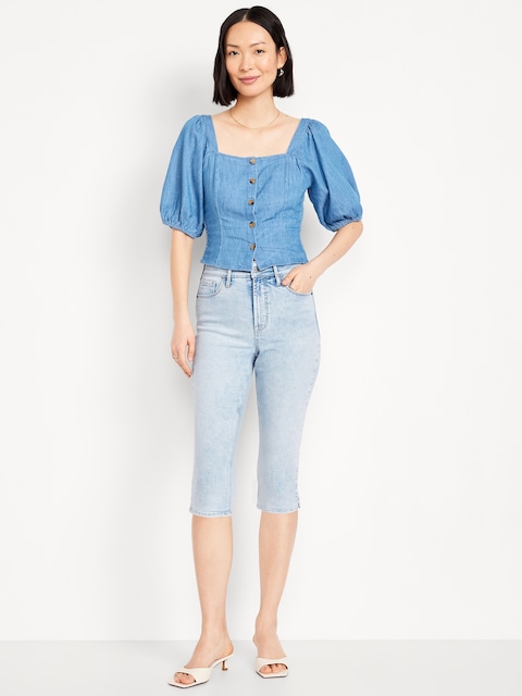 High-Waisted Rockstar Slim Capri Jeans - Light Wash