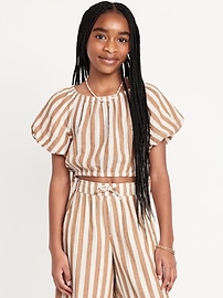 Image number 1 showing, Printed Puff-Sleeve Double-Weave Top for Girls
