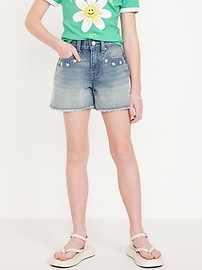 Image number 1 showing, High-Waisted Embroidered Frayed-Hem Jean Shorts for Girls