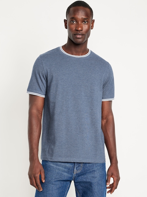 Textured Pique T-Shirt - Heather Blue