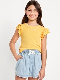 Image number 1 showing, Fitted Short-Sleeve Ruffle-Trim Ribbed Top for Girls
