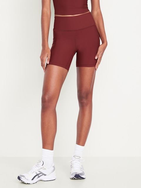 High-Waisted PowerSoft Pocket Biker Shorts -- 6-inch inseam - Royal Velvet