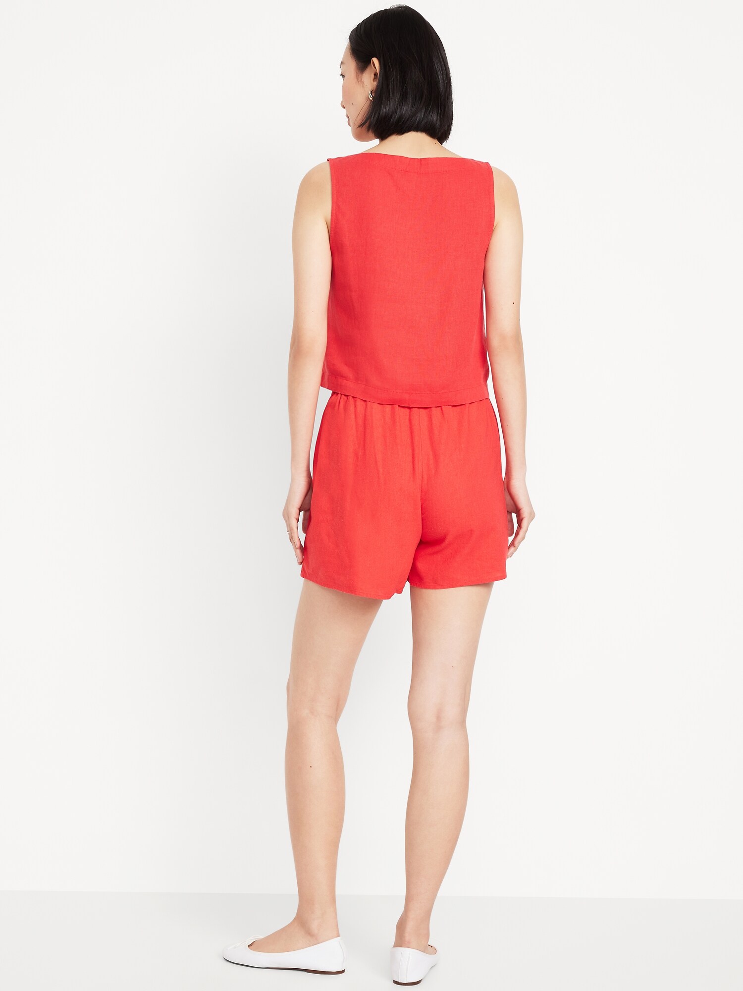 Женская юбка-шорты Old Navy High-Waisted Faux-Wrap Linen-Blend Mini Skort, цвет: Яркий коралловый — фото 3