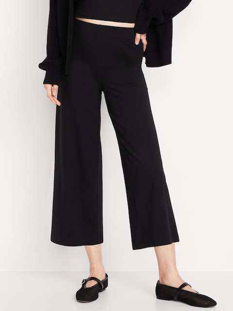 High-Waisted Fashion Wide-Leg Cropped Leggings - Black Jack