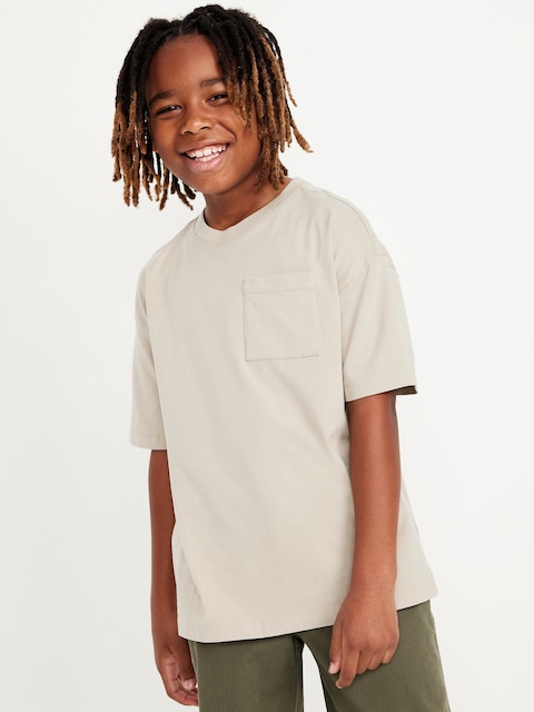 Oversized Short-Sleeve Pocket T-Shirt for Boys - Beige