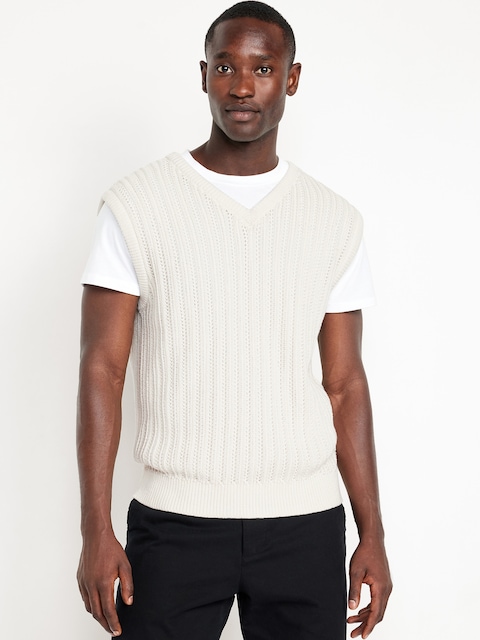Open-Stitch Sweater Vest - Sea Salt