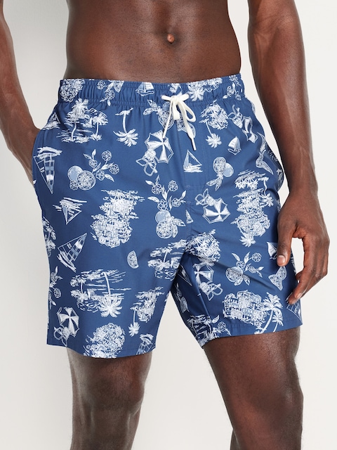 Printed Swim Trunks -- 7-inch inseam - Blue Scenic