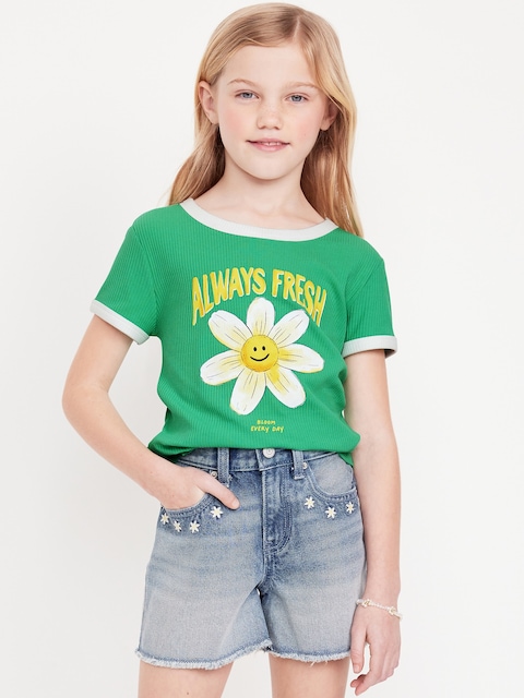 Fitted Ribbed Graphic T-Shirt for Girls - Beginners Luck