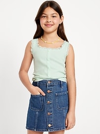 Image number 1 showing, Fitted Button-Front Ribbed Tank Top for Girls