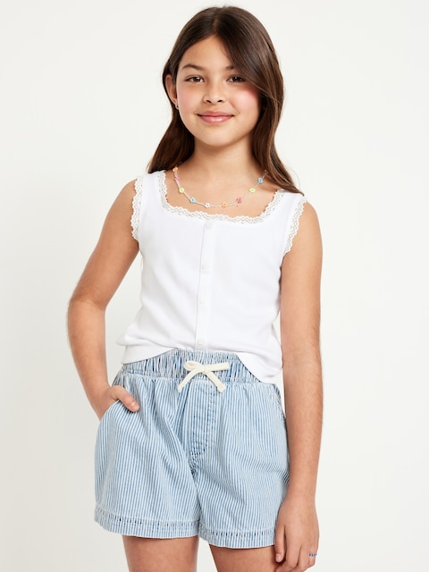 Fitted Button-Front Ribbed Tank Top for Girls - Calla Lily White