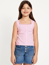 Image number 1 showing, Fitted Button-Front Ribbed Tank Top for Girls