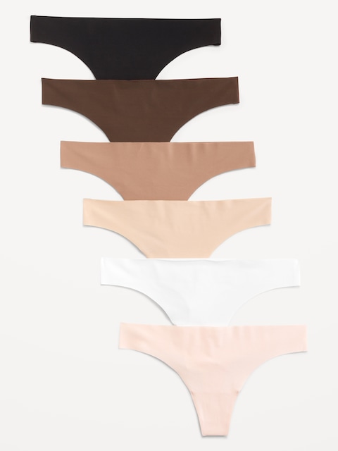 Low-Rise No-Show Thong Underwear 6-Pack - Neutral