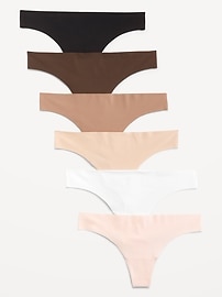 Image number 1 showing, Low-Rise No-Show Thong Underwear 6-Pack