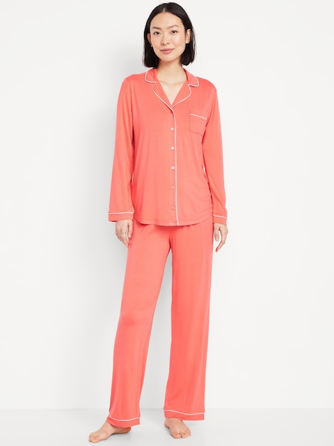 Sunday Sleep Knit Jersey Pant Set - Coral Tropics