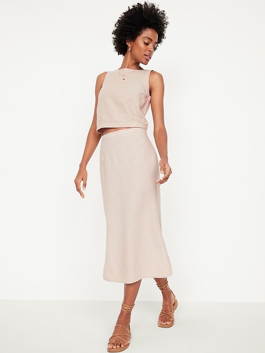 Image number 3 showing, Mid-Rise Linen-Blend Midi Skirt