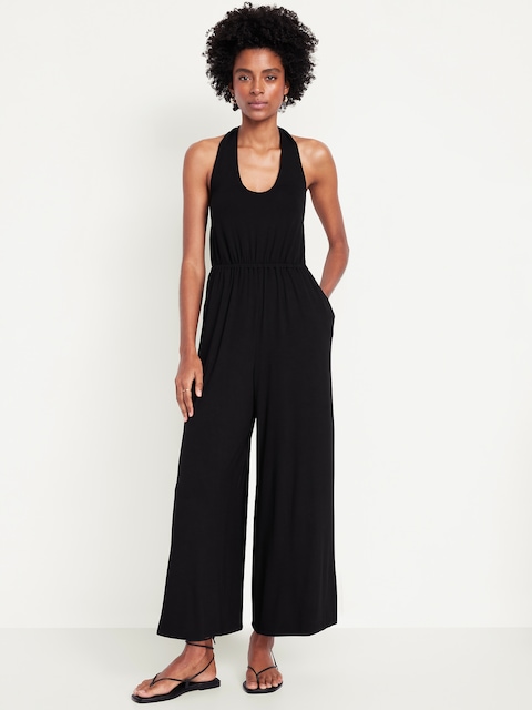 Waist-Defined Halter Jumpsuit - Black Jack