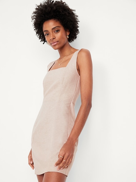 Image number 3 showing, Square-Neck Linen-Blend Mini Dress