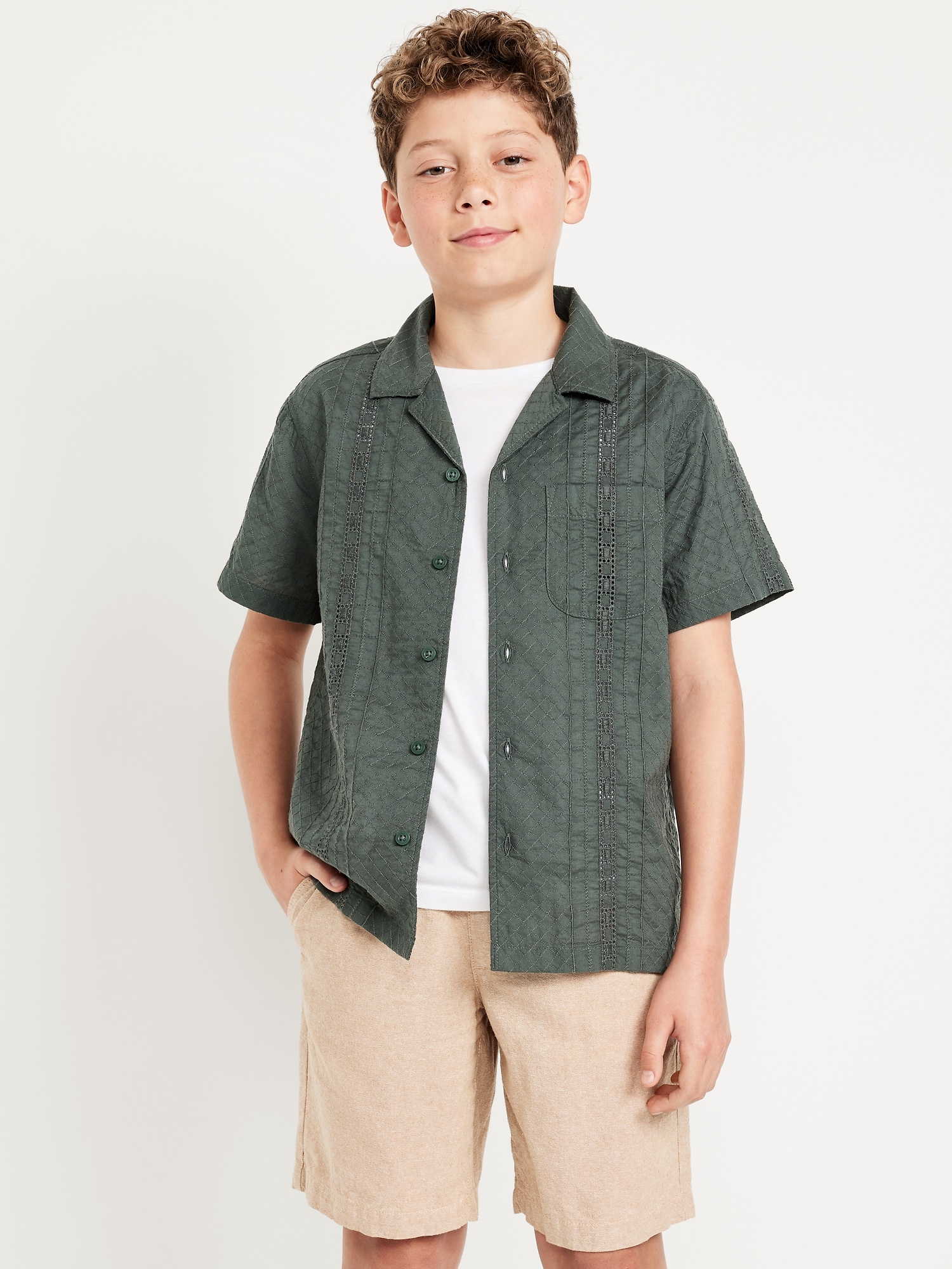 Short-Sleeve Textured Pocket Shirt for Boys