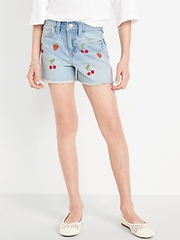 Image number 1 showing, High-Waisted Embroidered Frayed-Hem Jean Shorts for Girls