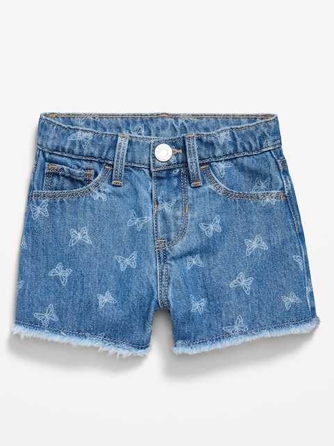 Embroidered Frayed-Hem Jean Shorts for Toddler Girls - Butterflies