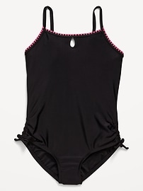 Image number 1 showing, Embroidered Side-Ruched One-Piece Swimsuit for Girls