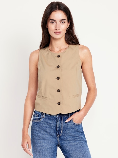 High-Neck Button-Down Vest - Shore Enough
