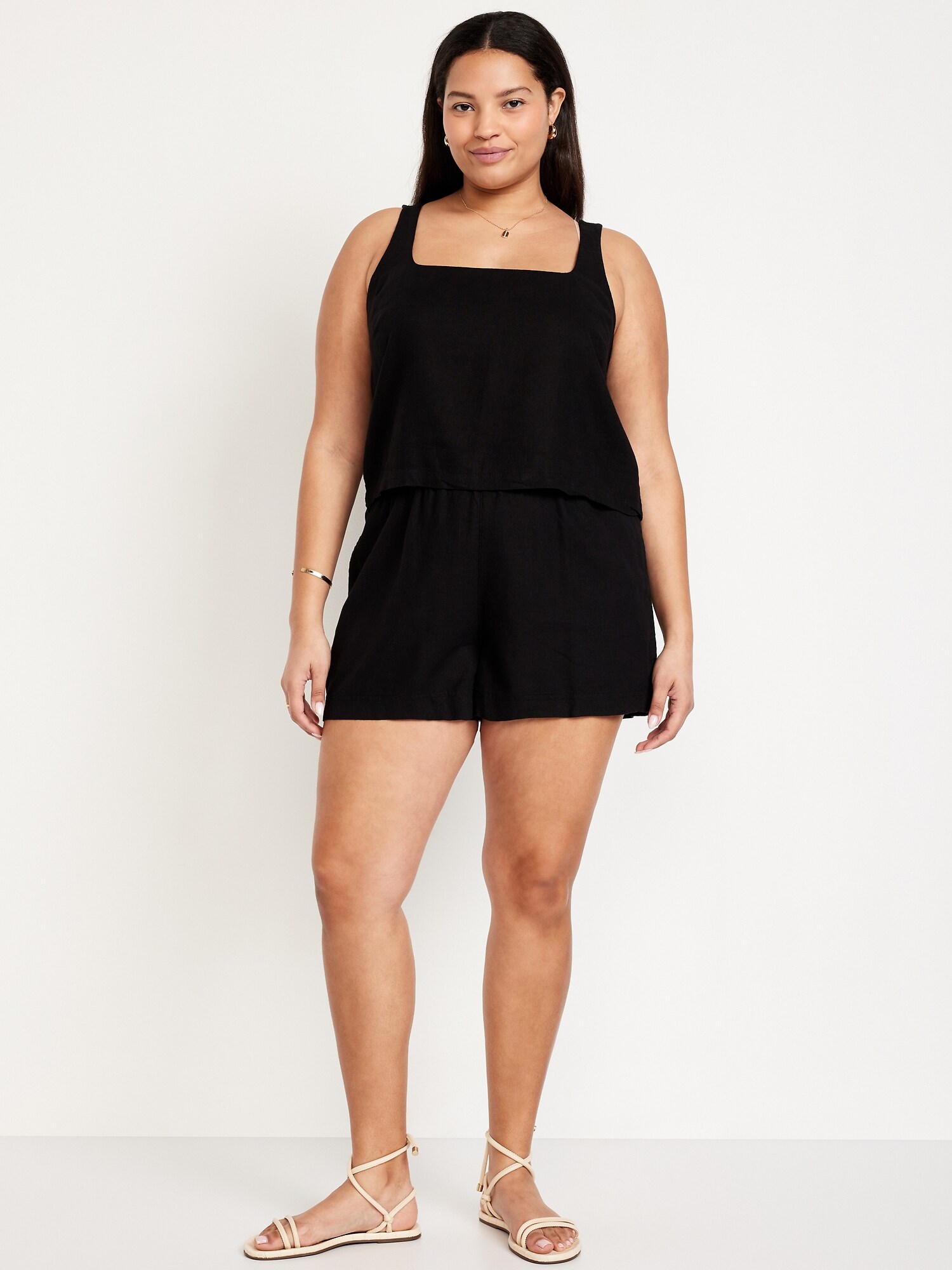 Женские шорты Old Navy High-Waisted Linen-Blend Shorts -- 3.5-inch inseam, цвет: Чёрный — фото 6