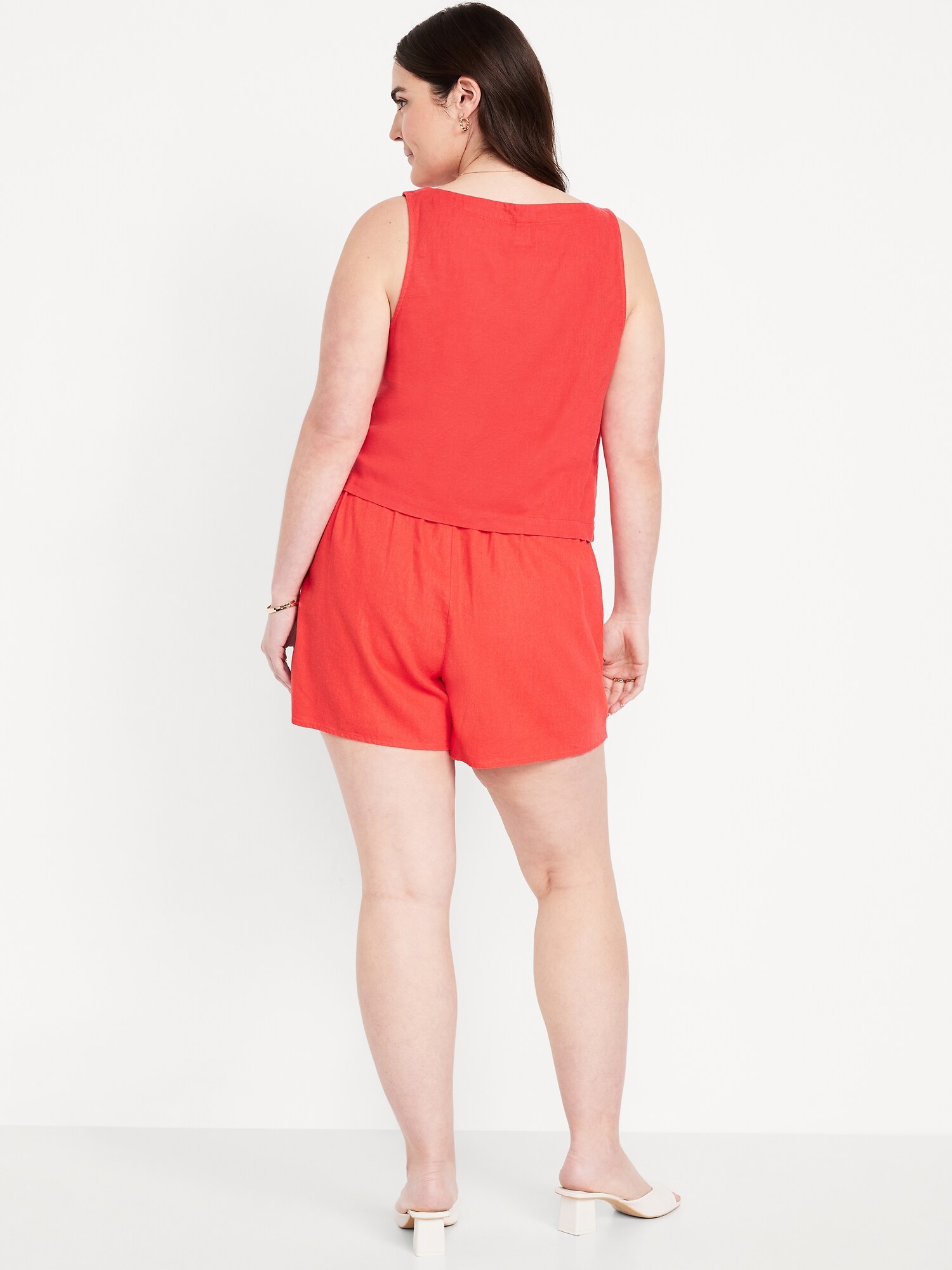 Женская юбка-шорты Old Navy High-Waisted Faux-Wrap Linen-Blend Mini Skort, цвет: Яркий коралловый — фото 6