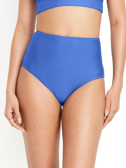 Matte High-Waisted Bikini Swim Bottoms - Crayon Blue