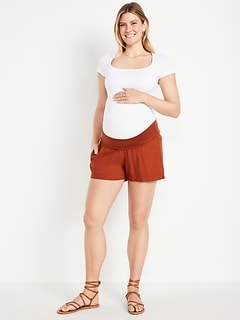 Maternity Linen-Blend Pull-On Shorts -- 3.5-inch inseam