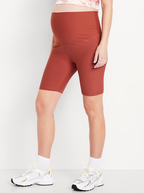 Maternity Full Panel PowerSoft Biker Shorts -- 8-inch inseam - Cherry