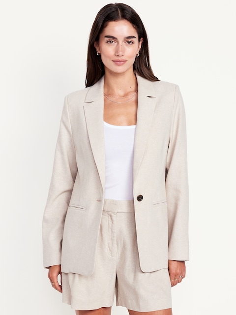 Taylor Fitted Linen-Blend Suit Blazer - Natural White